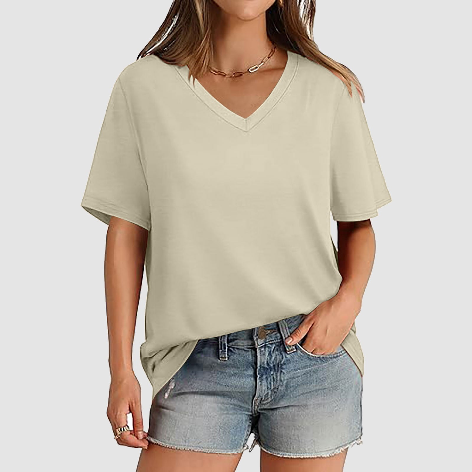 Cuozvetk Womens T Shirts V Neck Short Sleeve Casual Loose Tees Tops ...