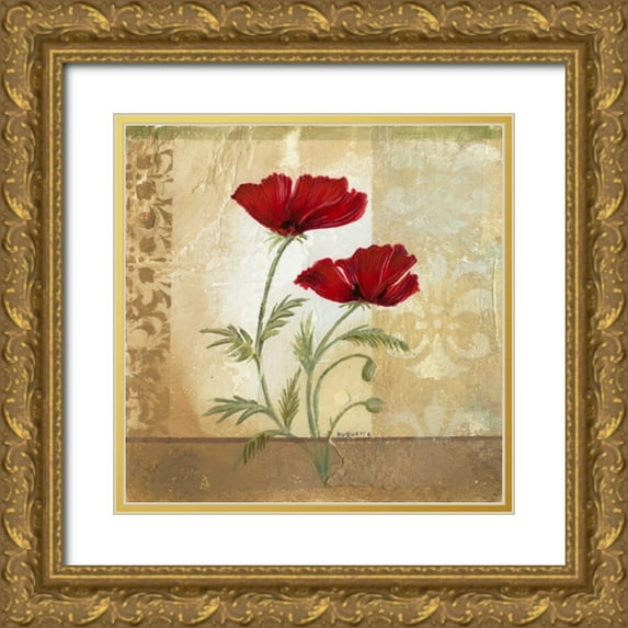 Cuozzo, Marianne D. 15x15 Gold Ornate Wood Framed with Double Matting Museum Art Print Titled - Red Poppies I