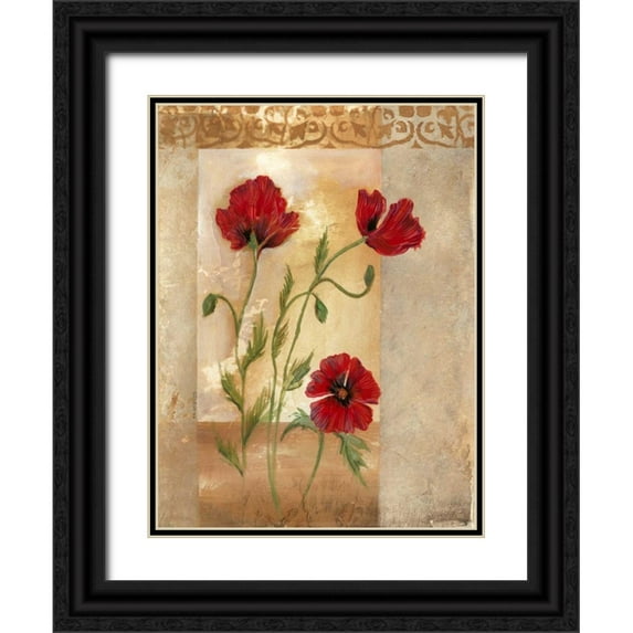 Cuozzo, Marianne D. 19x24 Black Ornate Wood Framed with Double Matting Museum Art Print Titled - Red Poppies IV