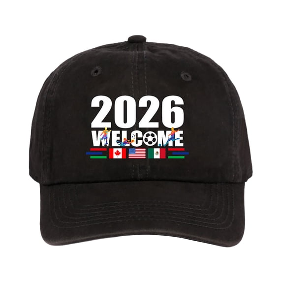 Cup 2026 Hats, Baseball Hat Adjustable Classic Low Hat Unconstructed Printing, USA Canada Mexico 2026 Host Country Soccer Football Supporters Cap (Black)