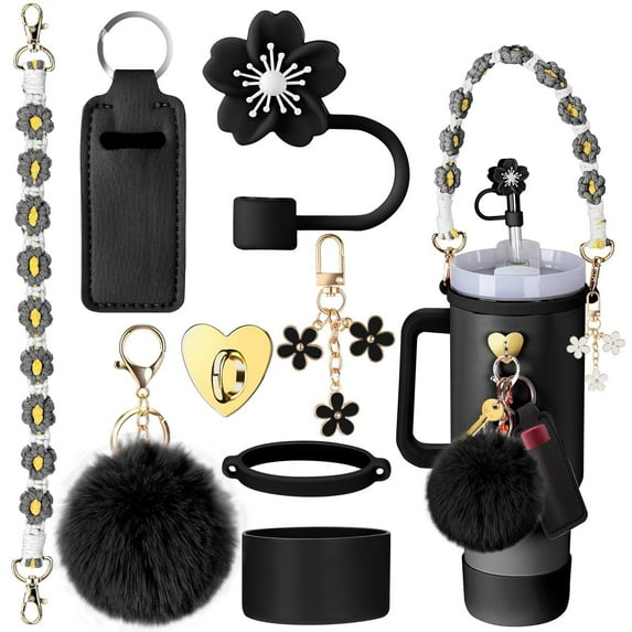 Cup Accessories for Stanley Cup 30oz 40oz Tumbler with Handle, Including Water Bottle Handle Strap, Chapstick Holder, Boot, Keychain Charms, Straw Topper Cover Cap for Stanley