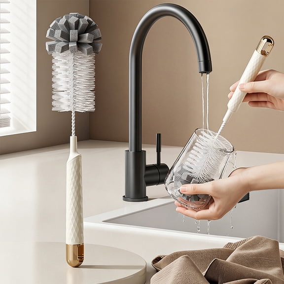 Cup Brush, 360° Rotating Head, Soft Sponge, For Goblets, Glass, Milk Bottles, Mugs, Dishwasher Safe White