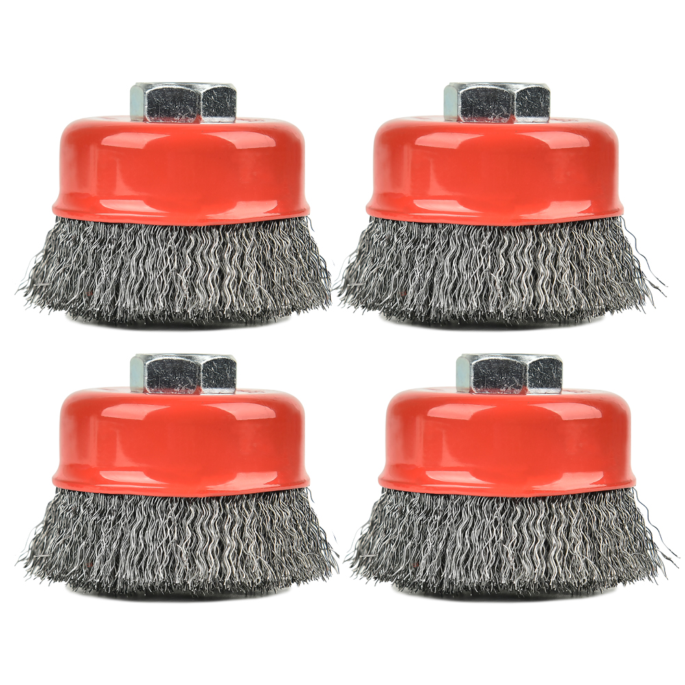 4 Crimped Wire Cup Brush, .014 Steel Fill, 5/8-11 UNC Nut 4 Crimped Wire Cup Brush, .014 Steel Fill, 5/8-11 UNC Nut