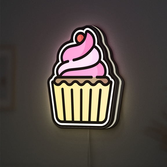 Cup Cake 3D Novelty Light Box, Dessert Wall Art Decor, Lighted Sign For Sweet Lovers, Kitchen Decor Gift (Width 24 inch, 60cm)