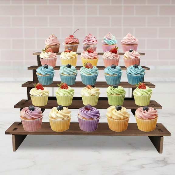 Cup Cake Stand - Rustic Wooden Cupcake Stand, Tiered Wood Riser Display Stands, Multi-functional Uses - as Dessert Stands, Vendor Display Shelves, Spice Rack, Easy to Install