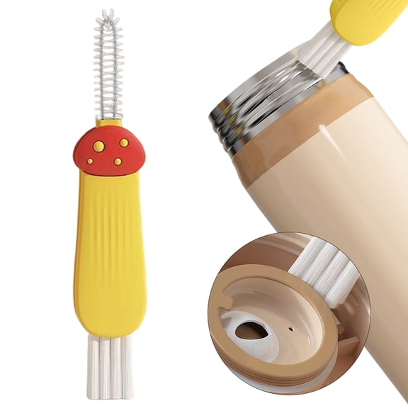 Cup Cleaning Brush - 3-in-1 Multifunctional Cup Brush Set - Cup Mouth Lid Corner Cleaner - Portable Kitchen Cleaning Tool for Glasses Bottles - 1 Pack - Yellow