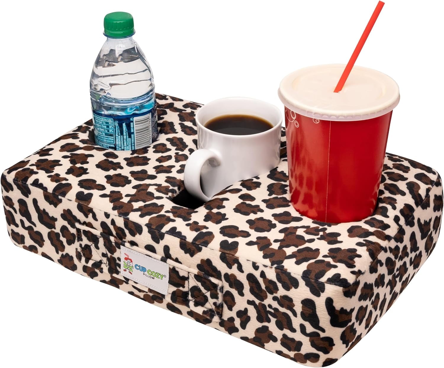 The Original Cup Cozy Pillow 3 Hole Leopard As Seen on TV-Cup Holder Caddy for Couch, Sofa, Bed, Car, RV, Park, Beach, & More!