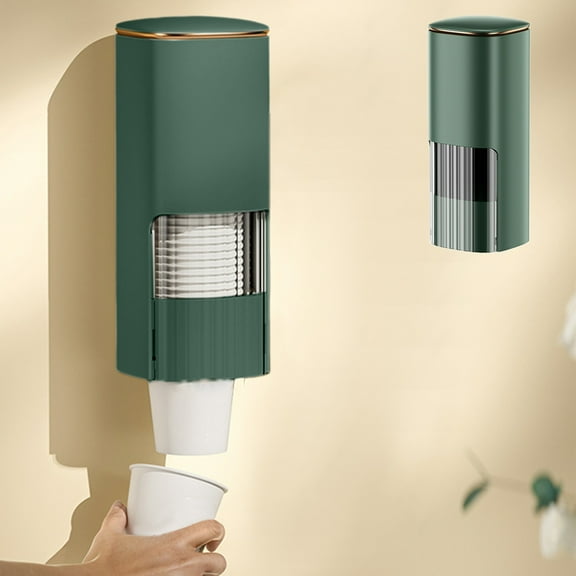 Cup Dispenser Wall Mounted | ABS Paper Cup Holder White Green | Fits 9-24cm Disposable Cups | Easy Storage Organizer