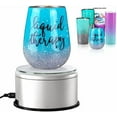 thumbnail image 1 of Cup Display Stand Turner For Epoxy Glitter Tumblers, Battery / USB Operated 360 Degree Rotating Display Base Turntable, Tumbler Spinner Machine Silver Mirrored Top for Bling Tumblers Mugs, 1 of 7