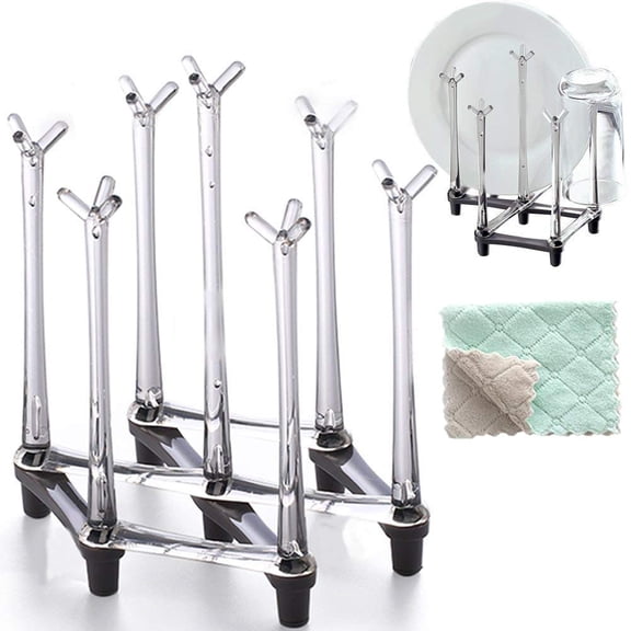 Cup Drying Rack, Drinking Glass and Sports Bottle Drainer Stand, Plastic Bag DryeRetractable r with Non-Slip Bottom for Kitchen Countertop
