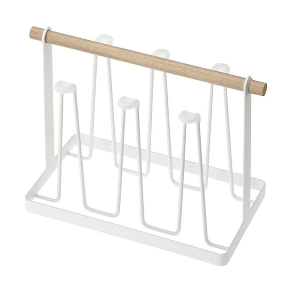 Cup Drying Rack Metal Bottle Drying Holder with Wood Handle and 6 Hooks