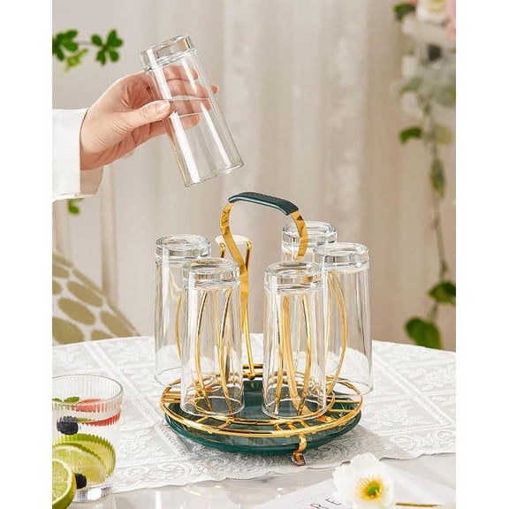 Cup Drying Rack with Removable Drain Tray - 6 Mug Holder Metal Drainer for Kitchen Sink, Coffee Table, Outdoor