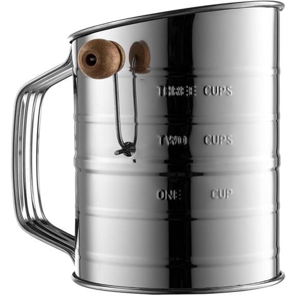 Cup Flour Sifter for Baking Fine Mesh Rotary Hand Crank with Loop Agitator for Quick Sifting, Flour Sifter Stainlees Steel