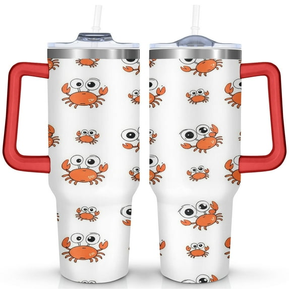Cup with Handle and Straws 40 oz Insulated Cute Crab Marine Adorable Travel Cup Birthday Present for Men Dad Son Husband Gifts for Him/Her Water Bottle