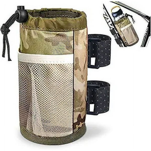 Cup Holder for Bike, Scooter and Wheelchair, Water Bottle Holder for UTV/ATV, Walker, Golf Cart and Beach, Universal Drink Holder Accessories with Net Pocket and Cord Lock