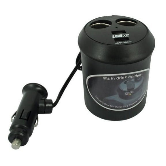 Cup Holder Car Charger for REVVL V Plus 5G Phone - 2-Port Power Adapter DC Socket Splitter Plug-in Multi Outlet Black Compatible With T-Mobile REVVL V Plus 5G