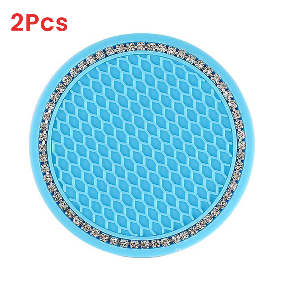 Cup Holder Coaster - 2pcs 2.8 inch Car Insert Cup Coaster Bling Crystal Rhinestone Vehicle Cup Pad Anti Slip Round Silicone Drink Coasters Accessories for Vehicle SUV Truck Car - image 1 of 1
