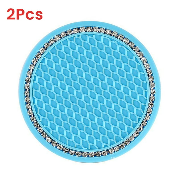Cup Holder Coaster - 2pcs 2.8 inch Car Insert Cup Coaster Bling Crystal Rhinestone Vehicle Cup Pad Anti Slip Round Silicone Drink Coasters Accessories for Vehicle SUV Truck Car