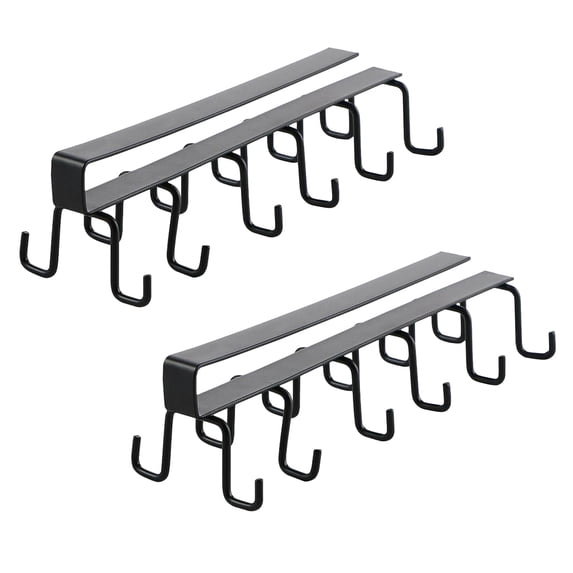 Cup Holder Under Cupboard,Kitchen Under Cabinet Utensils Hanging Hooks Rack, Drilling Free Cabinet Door Hanging Hook Rack,12 Hooks Kitchen Storage Utensil Organizer Hook Rack(2 Pack Black)