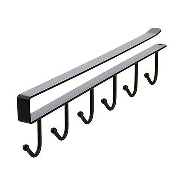 Cup Holder Under Cupboard,Kitchen Under Cabinet Utensils Hanging Hooks Rack, Drilling Free Cabinet Door Hanging Hook Rack,6 Hooks Kitchen Storage Utensil Organizer Hook Rack,1 Pack (Black)