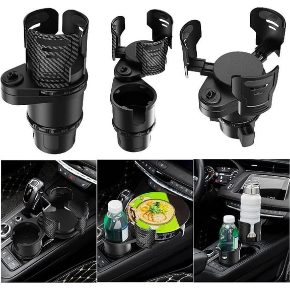 Cup Holder Expander for Car, 2 in 1 Multifunction Dual Car Cup Holder Expander Adapter with 360° Rotating Adjustable Base,Carbon Fibre Black
