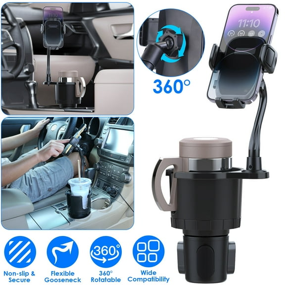 Cup Holder Expander for Car with Phone Mount, iMounTEK 2 in 1 Universal Cell Phone Mount 360 Rotation Cup Holder