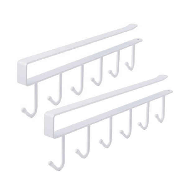 Cup Holder Hanger Under Cabinet - Mug Hook Hanger Under Shelf - 2pcs x 6 Hook Coffee Cup Mug Holder Hanger for Kitchen - Fit for 0.8 Inch Thickness Shelf or Less (White)