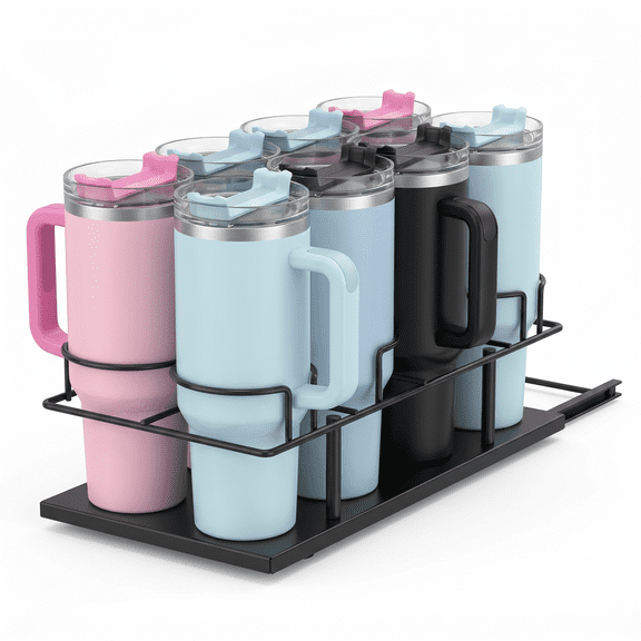 Generic 40oz Tumbler Storage Rack with Pull Out Sliding Tray, Metal Cup Organizer, Tumbler Holder for Countertop & Kitchen Cabinet