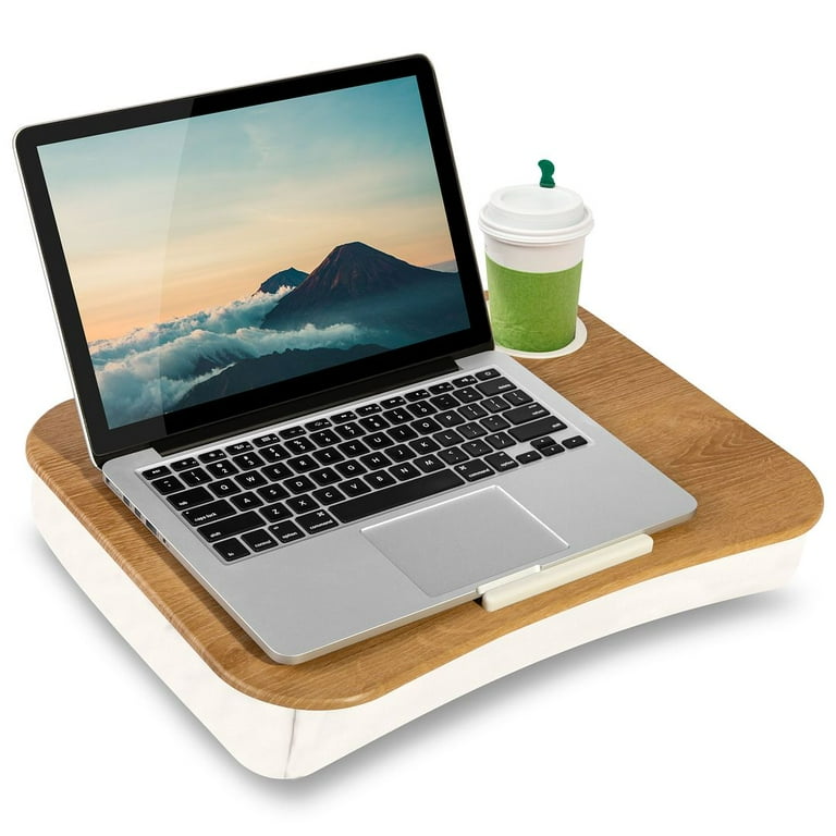 LapGear Cup Holder Lap Desk Fits 14 Laptop White Oak Woodgrain