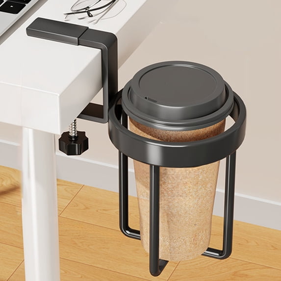 Cup Holder, Mountable Drink Caddy, Clamp-On Design, Frees Desk Space, for Tables and Counters, Home and Office Use