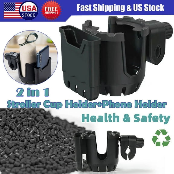 Cup Holder with Phone Holder 2-in-1 Universal Water Bottle Cup Holder for Bike, Stroller, Walker, Scooter,Wheelchair, Motorcycle, Electric Cycle,360 Degree - Black