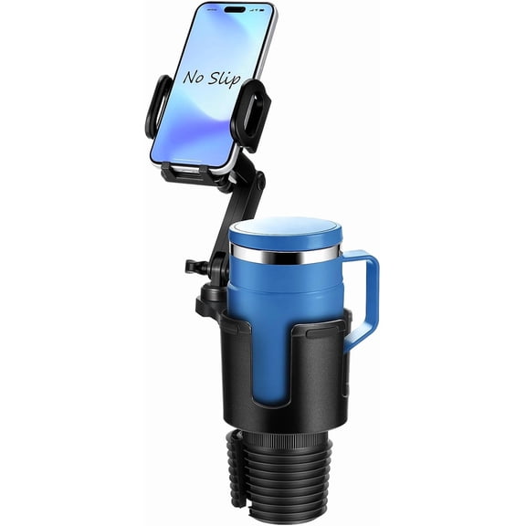 Cup Holder Phone Mount for Car, 2-in-1 Cup Holder Expander with Phone Mount, Universal Adjustable Phone Holder Mount, Long Arm & 360 Rotation for All Smartphones
