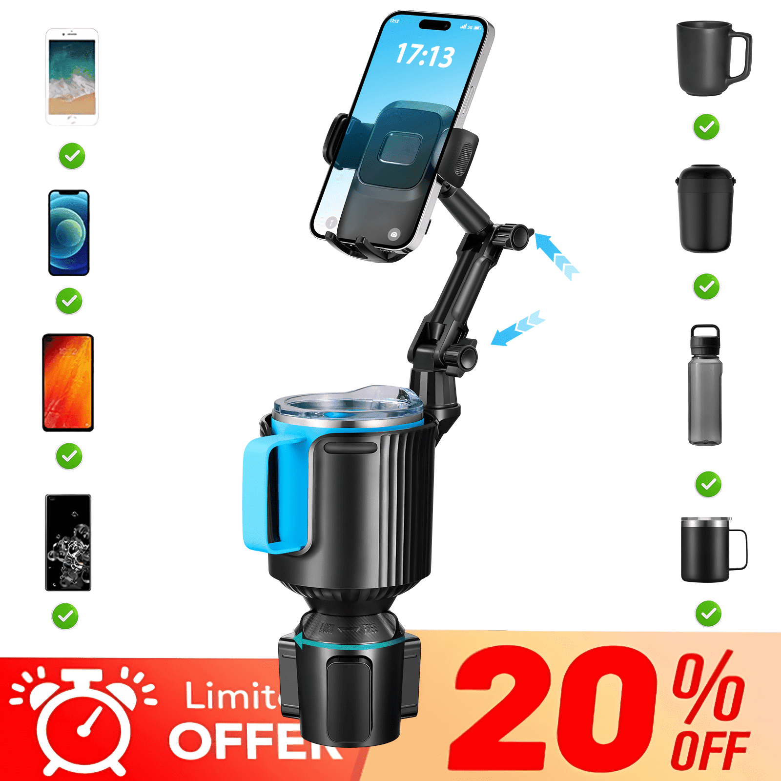 Car Vehicle Cup Drinks Holder Phone Mount for Samsung Galaxy Note 8 (sku 42022) main image 1