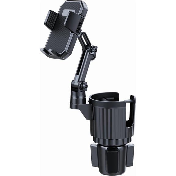Cup Holder Phone Mount for Car, Upgraded 2 in 1 Car Phone Mount with Adjustable Long Gooseneck and Stretchable Cup Holder,Compatible with iPhone & Android & All Smartphones (Black)