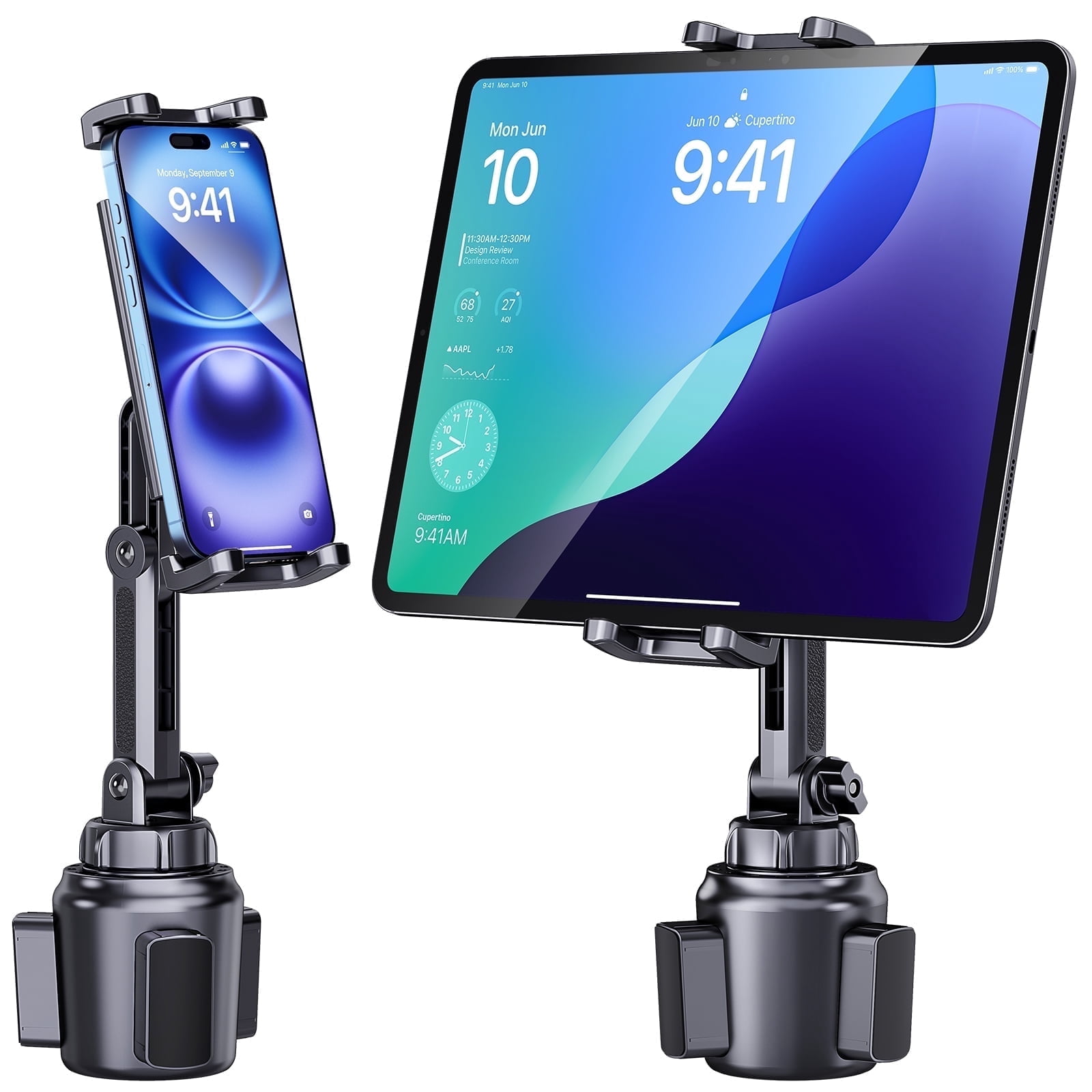 Cup Holder Phone Tablet Mount, 360 Rotatable and Strong Grip, Easy to install,  Expander Adjustable Long Arm for Car(Black)