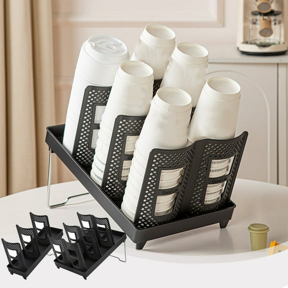 Cup Holder Stand, Cup Storage Organizer Rack, Plastic Cup Dispenser, for Coffee Station, Bar, Desk, Home, Restaurant, Lounges, Black, by FAJHHA