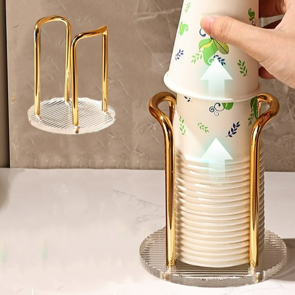 Cup Holder Storage Rack, Acrylic Desktop Organizer, Disposable Paper Cup Dispenser, Gold Aluminum Frame, Space-saving Kitchen Countertop, Topliu