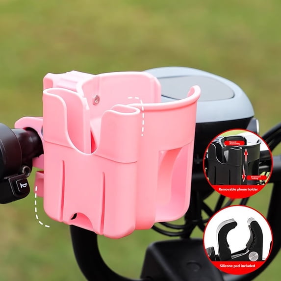Cup Holder for Stroller,Stroller Cup Holder,Stroller Cup Holder with Phone Holder,,Stroller Phone Holder,Stroller Phone Mount,Removable 2-in-1 Drink Holder for Golf Cart Accessories(Pink)