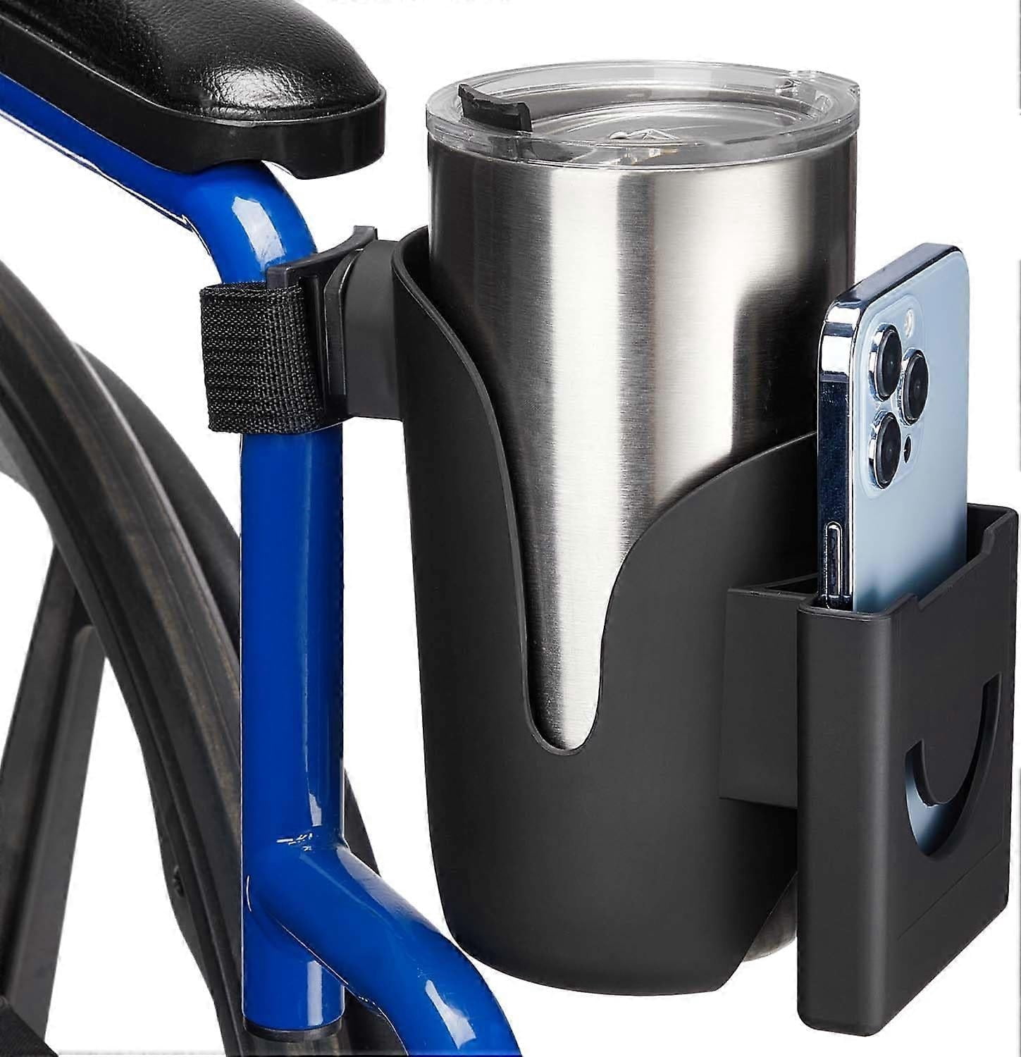 Cup Holder for Wheelchair, 2 in 1 Water Bottle Holder and Phone Bracket, Universal Drink Cup Holder for Walker, Rollator, Stroller, Scooter