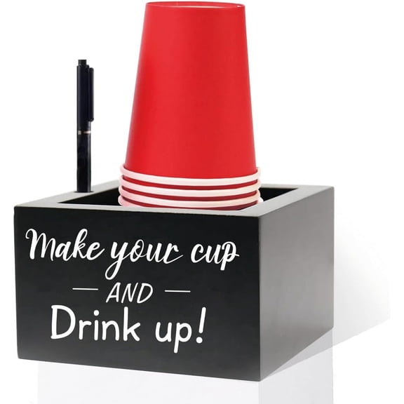 Cup Holder with Marker Slot Mark Your Cup and Drink Up Cups Dispenser Wood Cup Organizer Plastic Cups Caddy for Farmhouse Bar Counter Housewarming