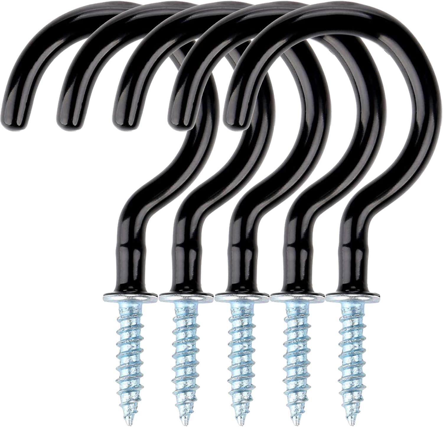RELBRO 50-Pack 1-1/4 Inch Screw Hooks – Black Cup Hooks, Heavy Duty Carbon Steel, 20 Lb Capacity, For Mugs, Plants, Lights, Wreaths, Utensils, Indoor & Outdoor Use