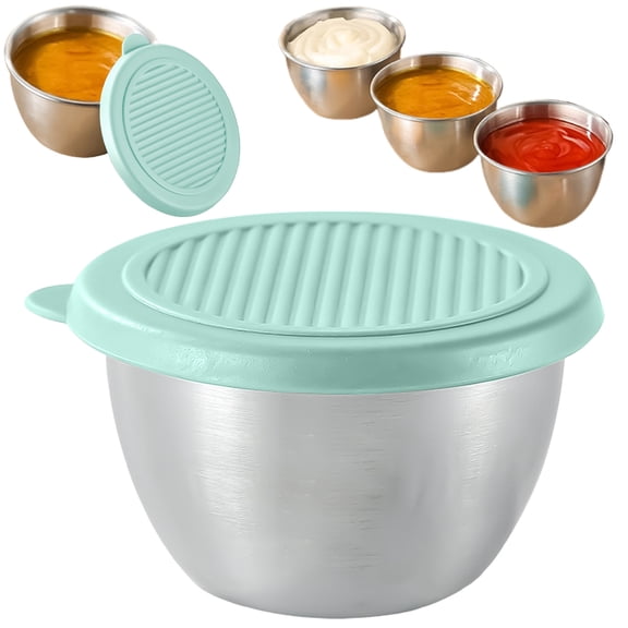 Cup With Lid 2.7 Oz Reusable Stainless Salad Dressing Container Leakproof Silicone Lids Small Condiment Cups For Picnics Travel Meal Prep Kitchen Storage