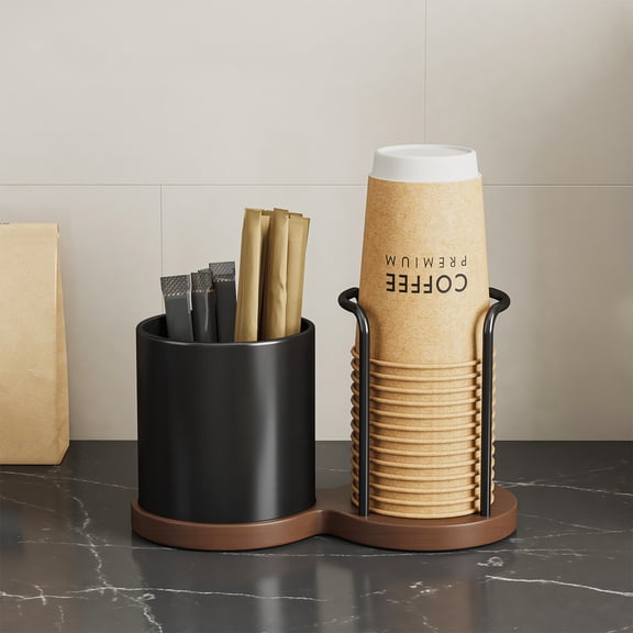 Cup and Lid Holder Organizer Stand Metal Coffee Cup Rack for Paper Cups Plastic Cups Straws Storage Kitchen Counter Office Coffee Station Restaurant Bar Organizing Solution