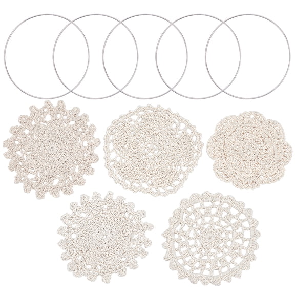 Cup Mat Cotton Coaster Crochet Cotton Lace Coasters for Drinks Home Decoration Linking Rings Bisque Cup Mat: 5pcs Linking Rings: 5pcs for DIY