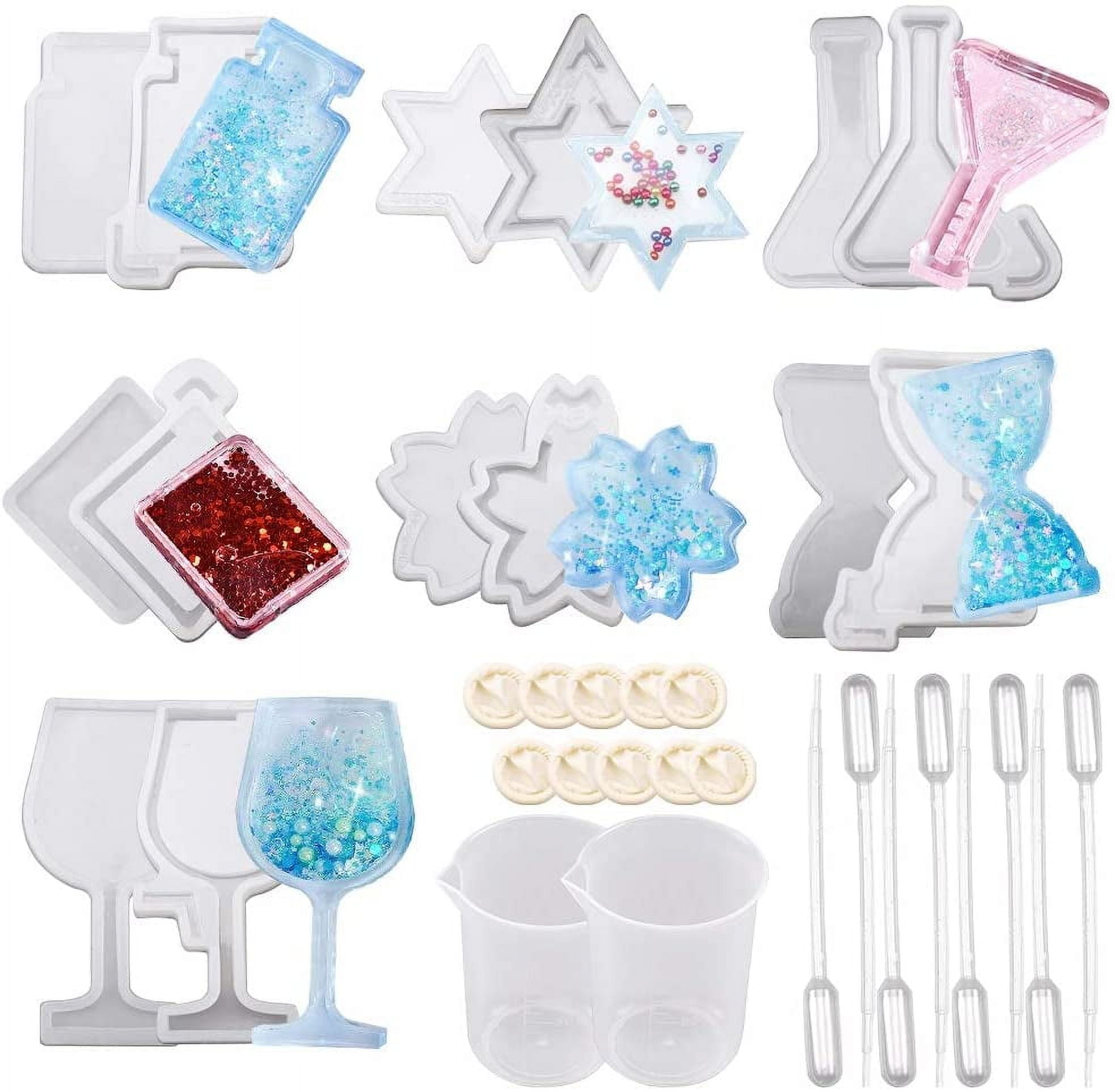 Cup Mat Silicone Molds Resin Casting Molds For UV Resin Epoxy Resin Jewelry Making with Disposable Plastic Transfer Pipettes and Disposable Latex Finger Cots White