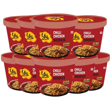 Cup Noodles - Chilli Chicken Flavour - No Preservatives - Pack of 9 - Freeze Dried - Instant Food - 100% Natural & Non Veg - Ready to Eat Instant Noodles - 2025g - Yu