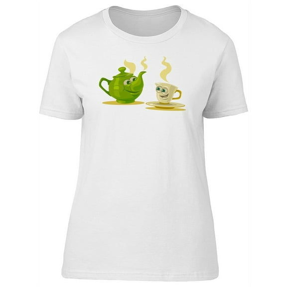 Cup Of Tea And Tea Pot Cartoon T-Shirt Women -Image by Shutterstock, Female x-Large
