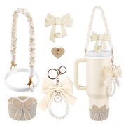 Cup Red Accessories Set for Stanley Cup,Water Bottle Handle Strap, Siliocne Boot, Red Rose Straw Cover, Heart Charms, Straw Topper for 40oz & 30oz Tumbler 8 Pcs