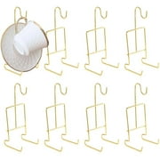 Cup and Saucer Display Stand, 8 Pcs Tea Cup and Saucer Holders, Teacup Coffee Mug Organizer Rack, Golden Finish Metal Mug and Saucer Stand for Tea Coffee Cups P