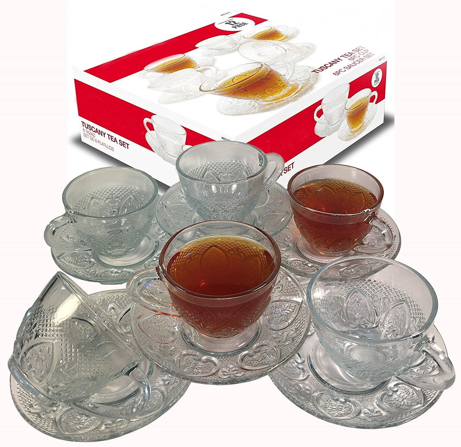 Clear Glass 12-Piece Tea and Coffee Cup and Saucer Set